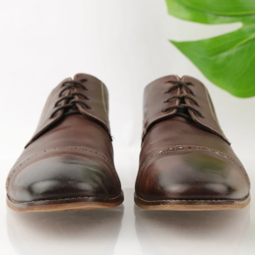 Florsheim Mens Castellano Oxford Size 10 WIDE 3E Brown Leather Derby Dress Shoes